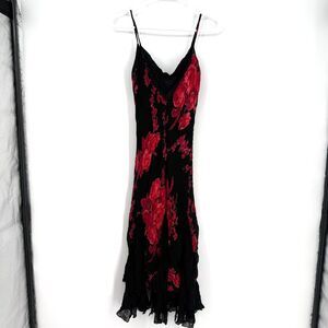 Vintage Y2K Whimsigoth Midi Dress Asymmetrical Fairygoth Black Red Romantic